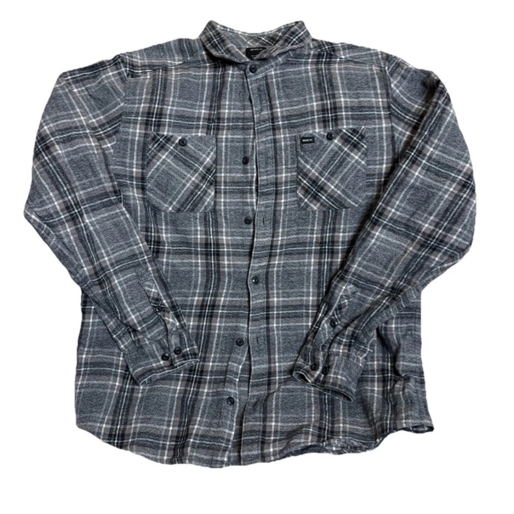 RVCA Flannel Shirt Men’s XL Double Front Pockets Plaid Button-Up Long Sleeve